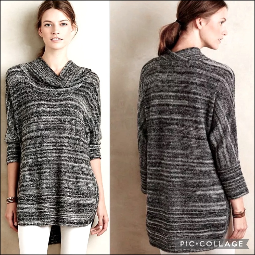 Anthro Field Flower Marled Spacedye Cowl Neck High Leg Slit Tunic Sweater Top